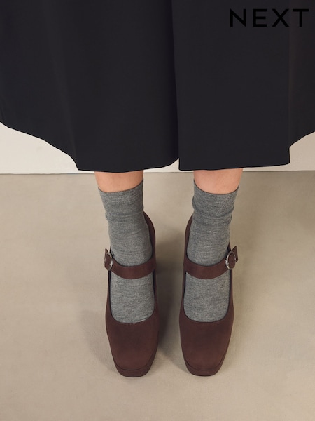 Chocolate Brown Forever Comfort® Mary Jane Platform Block Heels (F63491) | AED176