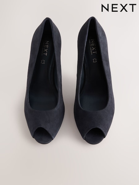 Navy Forever Comfort® Premium Leather Peep Toe Heels (F63492) | SGD 84
