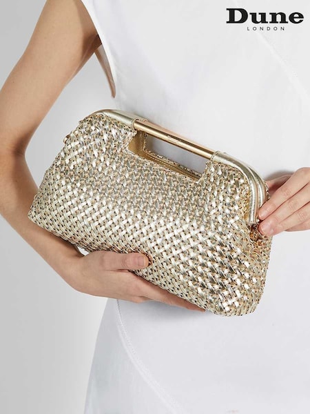 Dune London Gold Expression Woven Diamante Clutch (F63511) | $204
