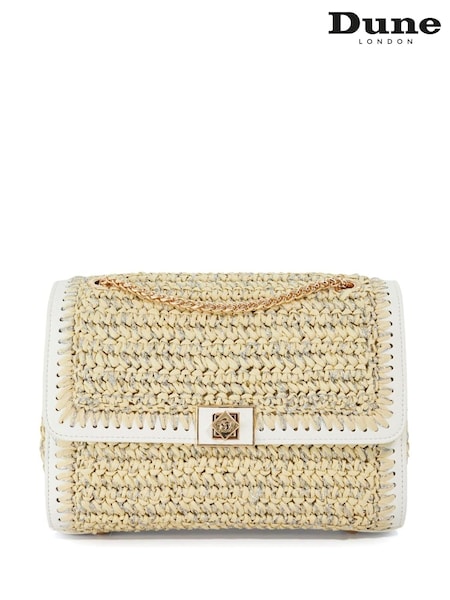 Dune London White Delphinium Raffia Turnlock Shoulder Bag (F63537) | €113