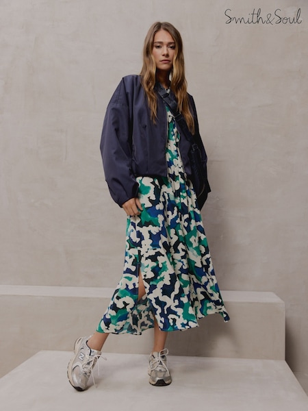 Smith & Soul Blue Abstract Print Midi Dress (F63571) | R$ 1,480