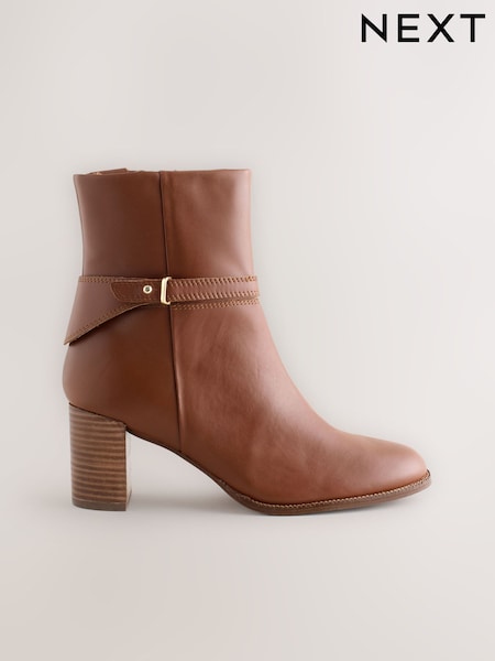 Tan Brown Leather Forever Comfort® Hardware Trim Ankle Boots (F63577) | €77