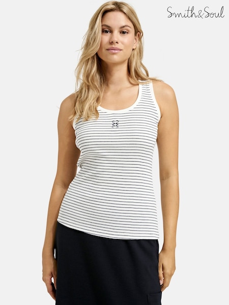 Smith & Soul White And Blue Stripe Cotton Rib Tank Top (F63578) | AED233