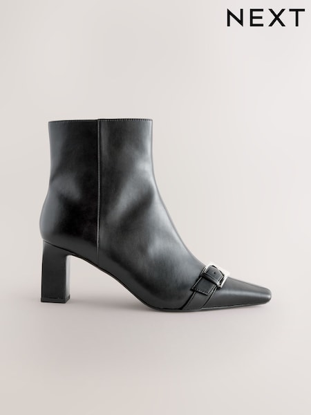 Black Forever Comfort® Point Chisel Toe Block Heel Buckle Detail Boots (F63586) | AED201