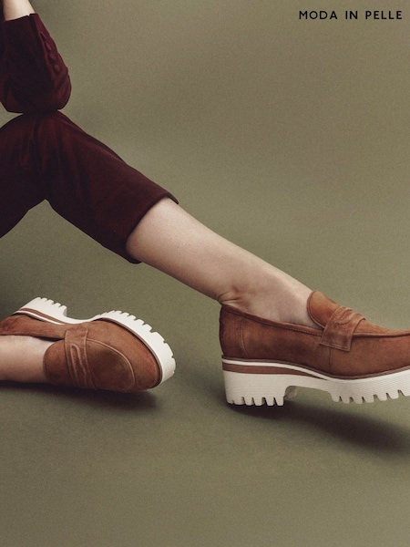 Moda in Pelle Ebonee Cleated Wedge Leather Loafers Featuring Snaffle Trim (F63597) | ₪498
