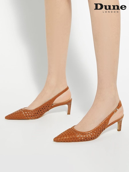 Dune London Brown Divided Weave Kitten Slingback Shoes (F63664) | €130