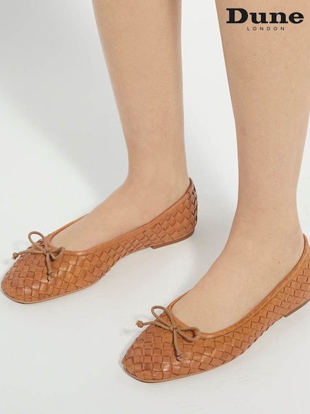 Dune London Tan Heat Woven Ballerina Shoes (F63666) | €105