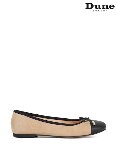 Dune London Tan Brown Standard Fit Highest Flexible Sole Contrast Leather Ballerina Flats (F63667) | €104