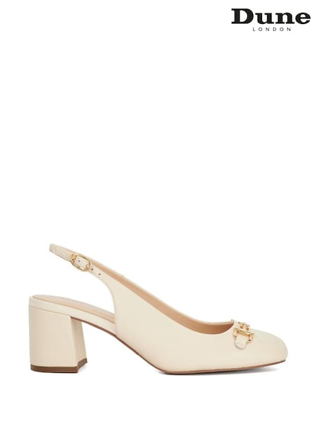 Dune London Cream Dreaming Round Toe Branded Slingback Block Heels (F63670) | €126