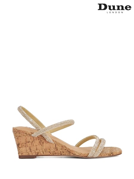 Dune London Gold Kalia Embellished Low Cork Wedge Sandals (F63672) | 5,347 UAH