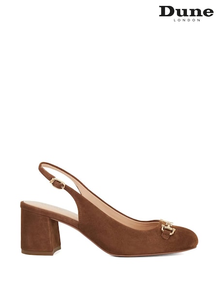 Dune London Brown Dreaming Round Toe Branded Slingback Block Heels (F63674) | €152