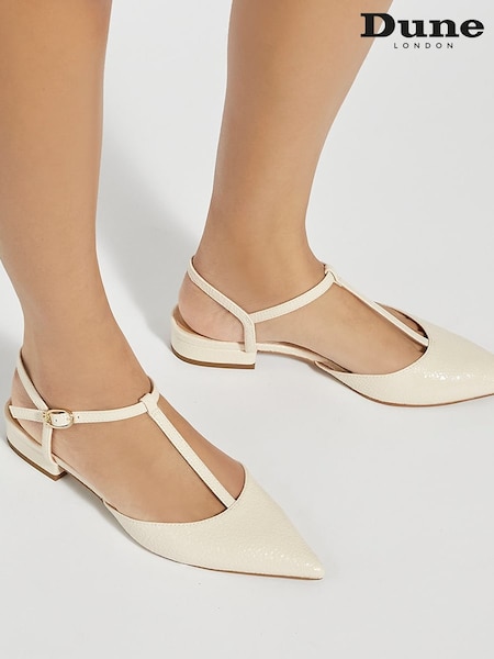 Dune London Cream Harler T-Bar Point Flat Shoes (F63683) | SGD 153