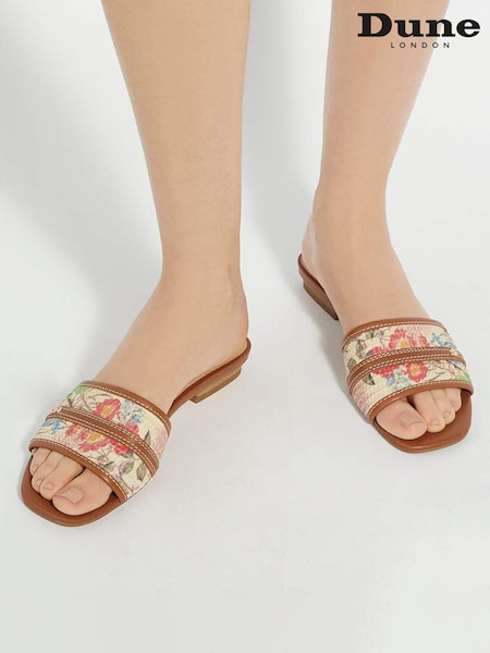 Dune London Natural Leti Flora Slider Sandals (F63685) | €118