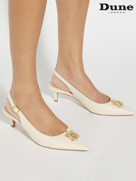 Dune London Cream Contact Branded Block Slingback Court Heels (F63686) | € 186