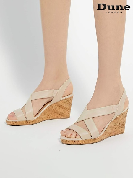 Dune London Cream Regular Fit Kamies Cross Strap Wedge Sandals (F63691) | €101