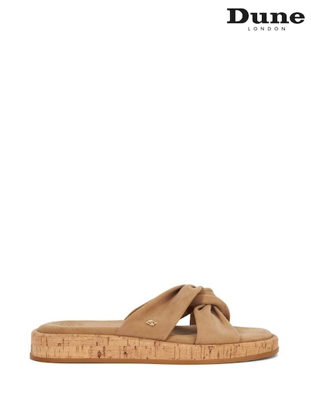 Dune London Cream Lita Cork Cross Strap Flat Sandals (F63692) | €113