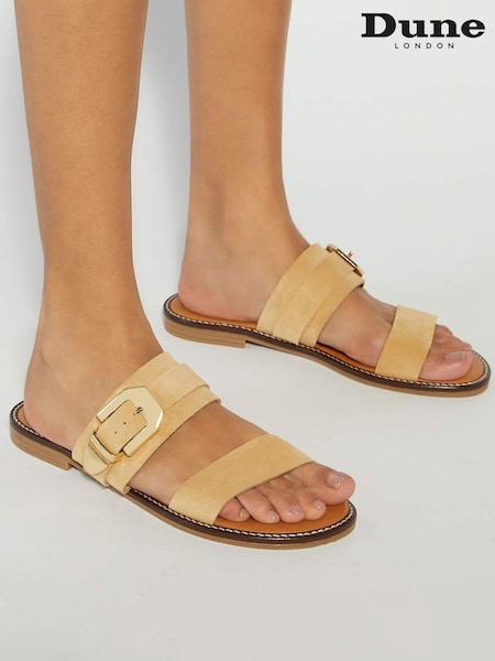 Dune London Cream Lawe Western Buckle Flat Sandals (F63702) | €101