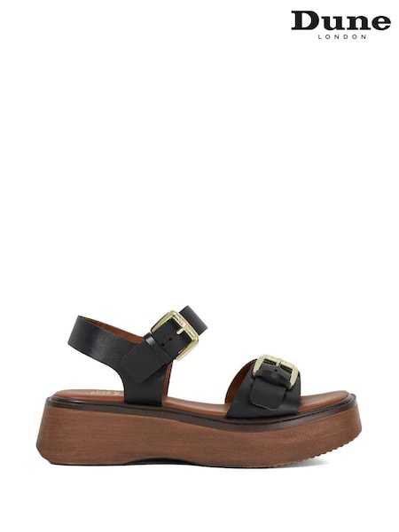 Dune London Black Luno Buckle Flatform Sandals (F63720) | $173