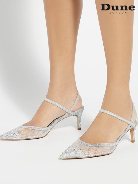 Dune London Silver Standard Fit Charismatic Pointed Metallised Fibre Slingback Heels (F63732) | €113