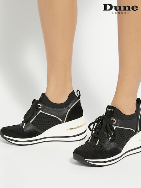 Dune London Black Chrome Side Zip Eiline Wedge Trainers (F63745) | €138