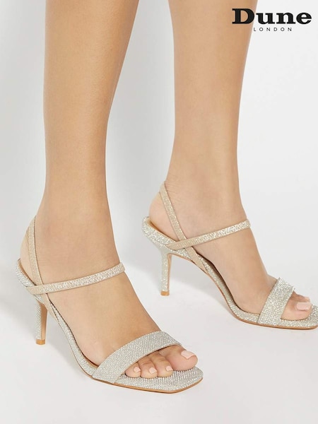 Dune London Gold Methodical Elastic Square Toe Sandals Heels (F63774) | € 123
