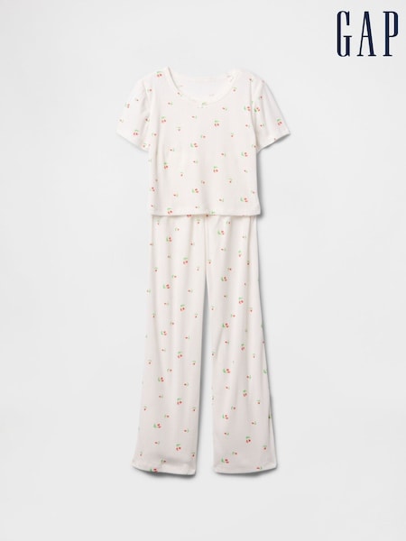 Gap White Cherry Pointelle Long Pyjamas (6-13yrs) (F63867) | €43