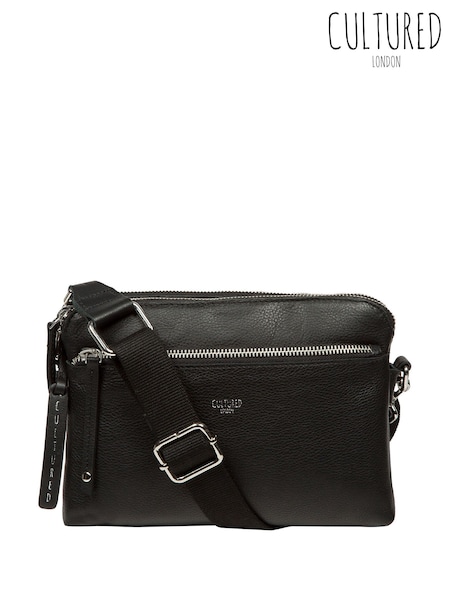 Cultured London 'Farrah' Leather Cross-Body Black Bag (F63897) | ₪246