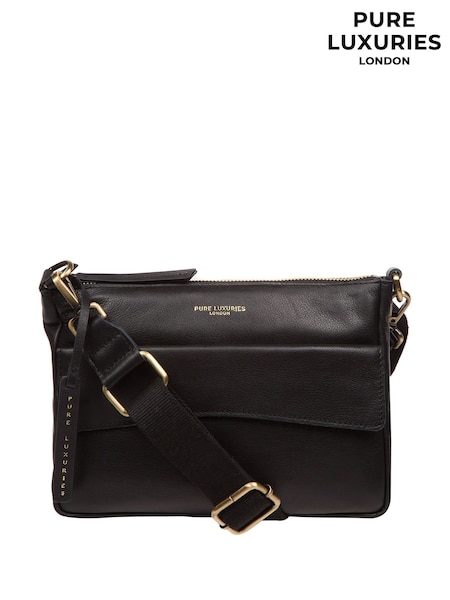 Pure Luxuries London 'Poole' Leather Cross-Body Black Bag (F63898) | ₪196