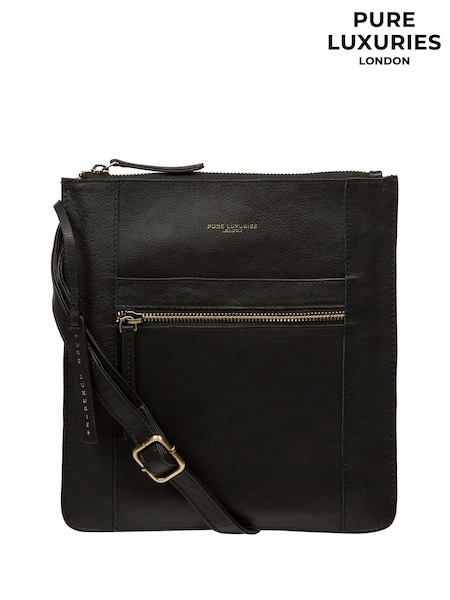 Pure Luxuries London 'Folkestone' Leather Cross-Body Black Bag (F63905) | ₪196