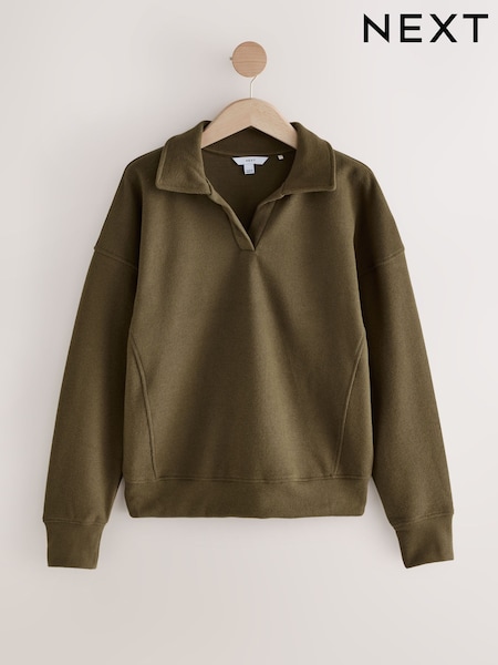 Verde oliva - Supersoft Cosy Rib Knitted Rugby Polo Neck Jumper (F64046) | R$ 260