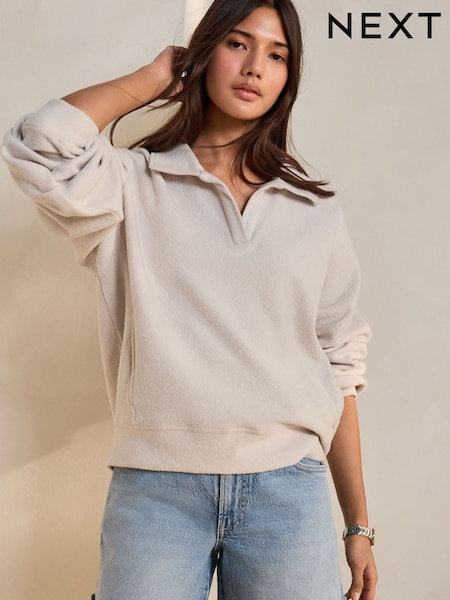 Ecru Supersoft Cosy Rib Knitted Rugby Polo Neck Jumper (F64051) | €38