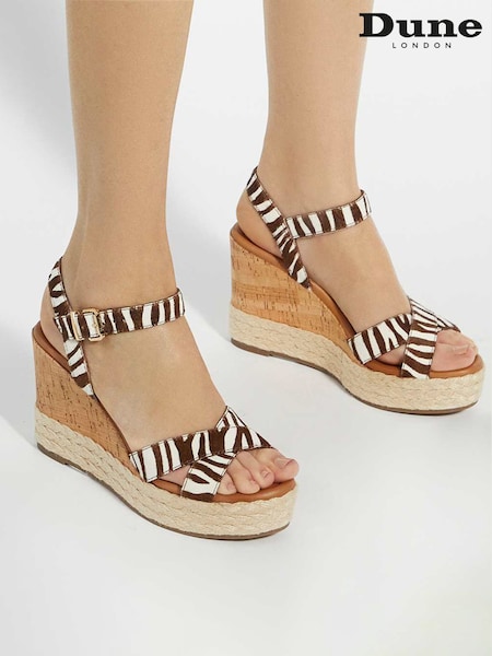Dune London Animal Print Kindest Cross Strap Wedge Sandals (F64064) | €113