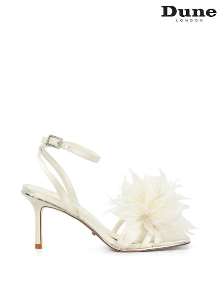 Dune London Cream Mylove Bridal Feather Sandals (F64065) | €228