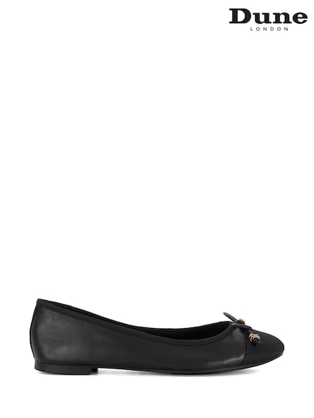 Dune London Black Ground Wide Fit Hallo Charm Trim Leather Ballet Shoes (F64067) | $121