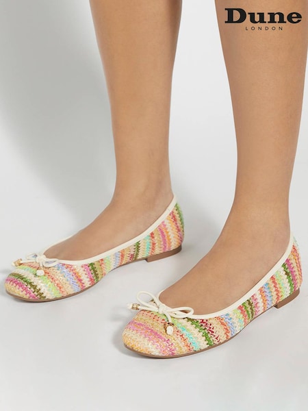 Cream/Pink - Dune London Hallo Charm Trim Leather Ballet Shoes (F64078) | R$ 680