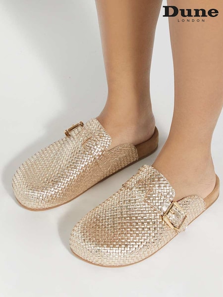 Gold - Dune London Glaized Woven Backless Mule Sliders (F64087) | € 130