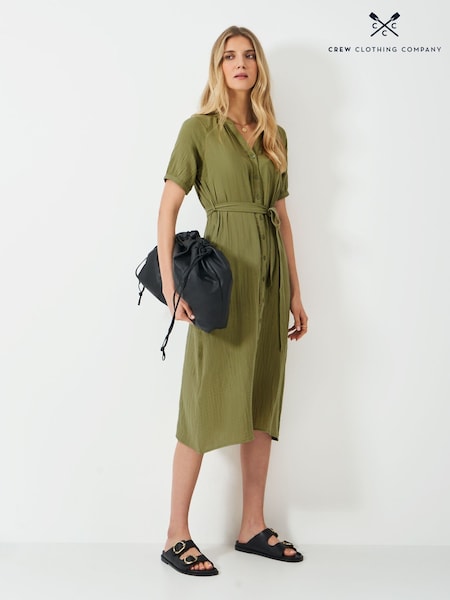Crew Clothing Green Kate 100% Cotton-Cheesecloth Dress (F64101) | €95