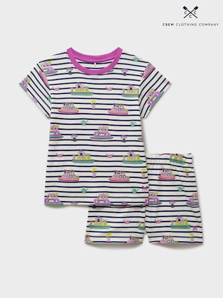 Crew Clothing White Printed Short 100% Cotton Nightwear Set (F64110) | R$ 215 - R$ 255