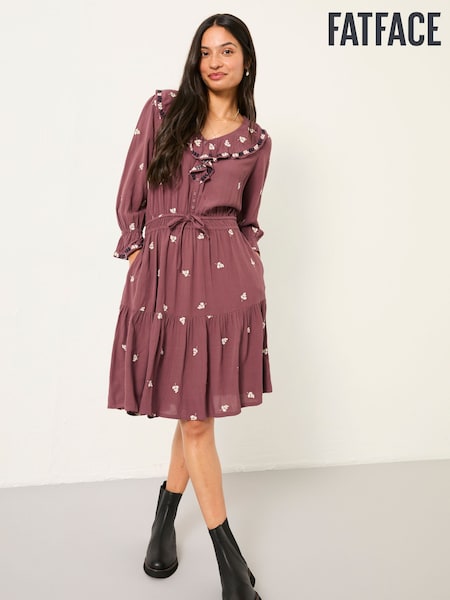 FatFace Orla Dusky Purple Petite Embroidered Dress (F64167) | €99