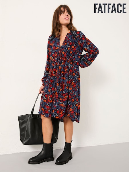 FatFace Steph Navy Folk Floral Petite Dress (F64175) | 322 QAR