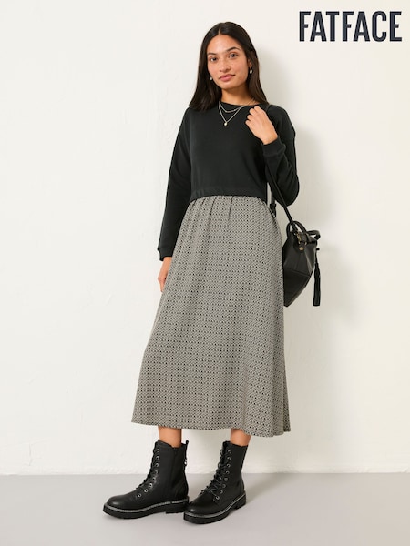 FatFace Nia Dark Natural Ikat Geo Petite Midi Dress (F64176) | 322 QAR