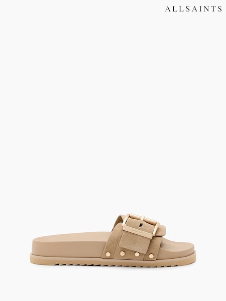 AllSaints Brown Ellie Stud Sliders (F64226) | €197