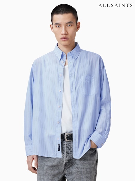 AllSaints Blue Marcel Long Sleeve 100% Cotton Shirt (F64276) | €156