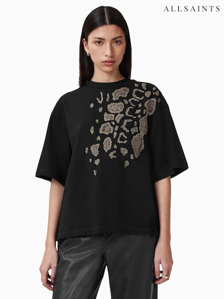 AllSaints Black Flow 100% Organic Cotton Amelie T-Shirt (F64278) | $191