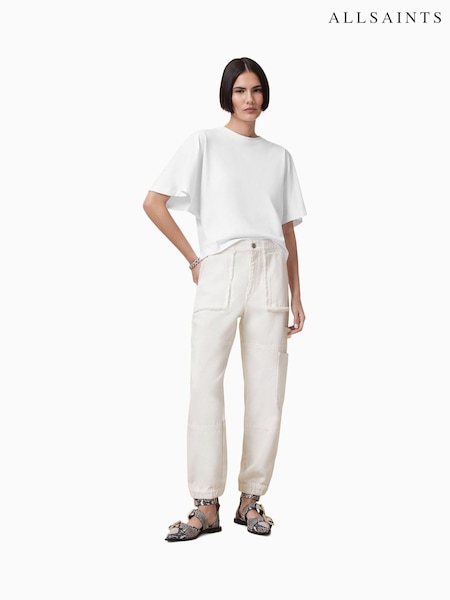 AllSaints White Mila 100% Organic Cotton Fray Trousers (F64279) | 8,952 UAH