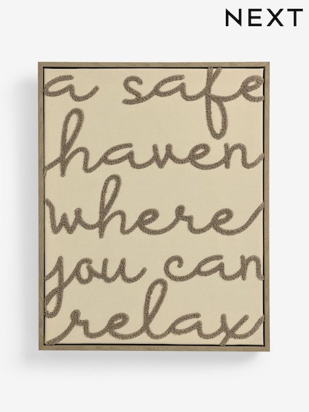 Neutral Boucle Embroidered Relax Phrase Wall Art (F64356) | €39