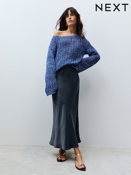 Marineblau/blau - Satin Midi Skirt (F64357) | 47 €