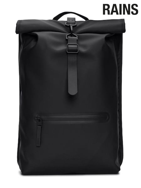 أسود - Rains Rolltop Waterproof Rucksack (F64367) | ‏539 ر.ق.