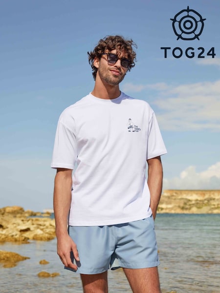 Tog 24 White Mens Beach 100% Cotton T-Shirt (F64377) | R$ 235