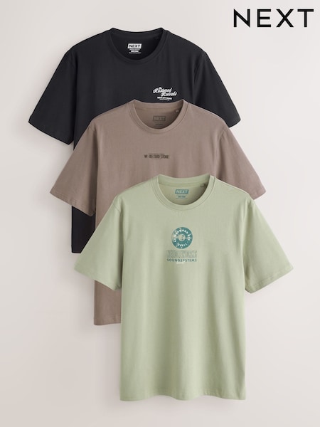 Black/Grey/White Graphic Print T-Shirts 3 Pack (F64474) | AED166